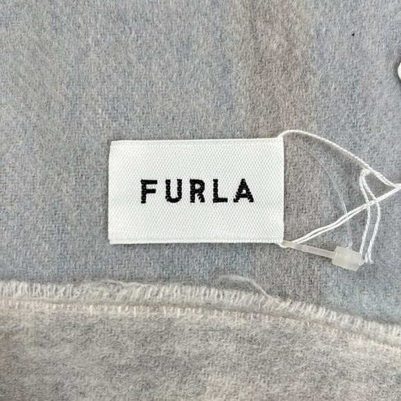 Auth FURLA - White Light Blue Light gray Wool Scarf - Picture 7 of 10